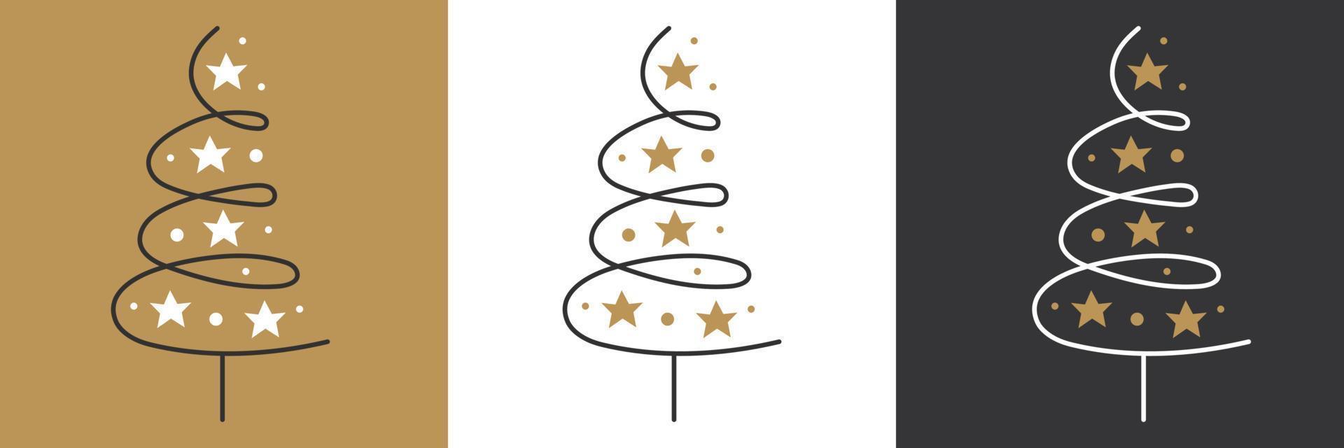 árbol de navidad con decoración estrellas año nuevo decoración elegante vacaciones de invierno diseño de tarjeta de felicitación vector arte lineal ilustración de garabato