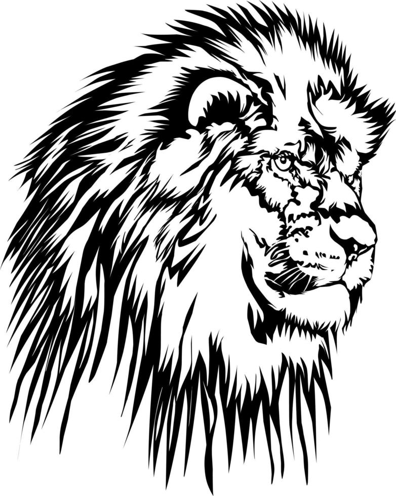 vector de tatuaje de cabeza de león de detalles. silueta de león.