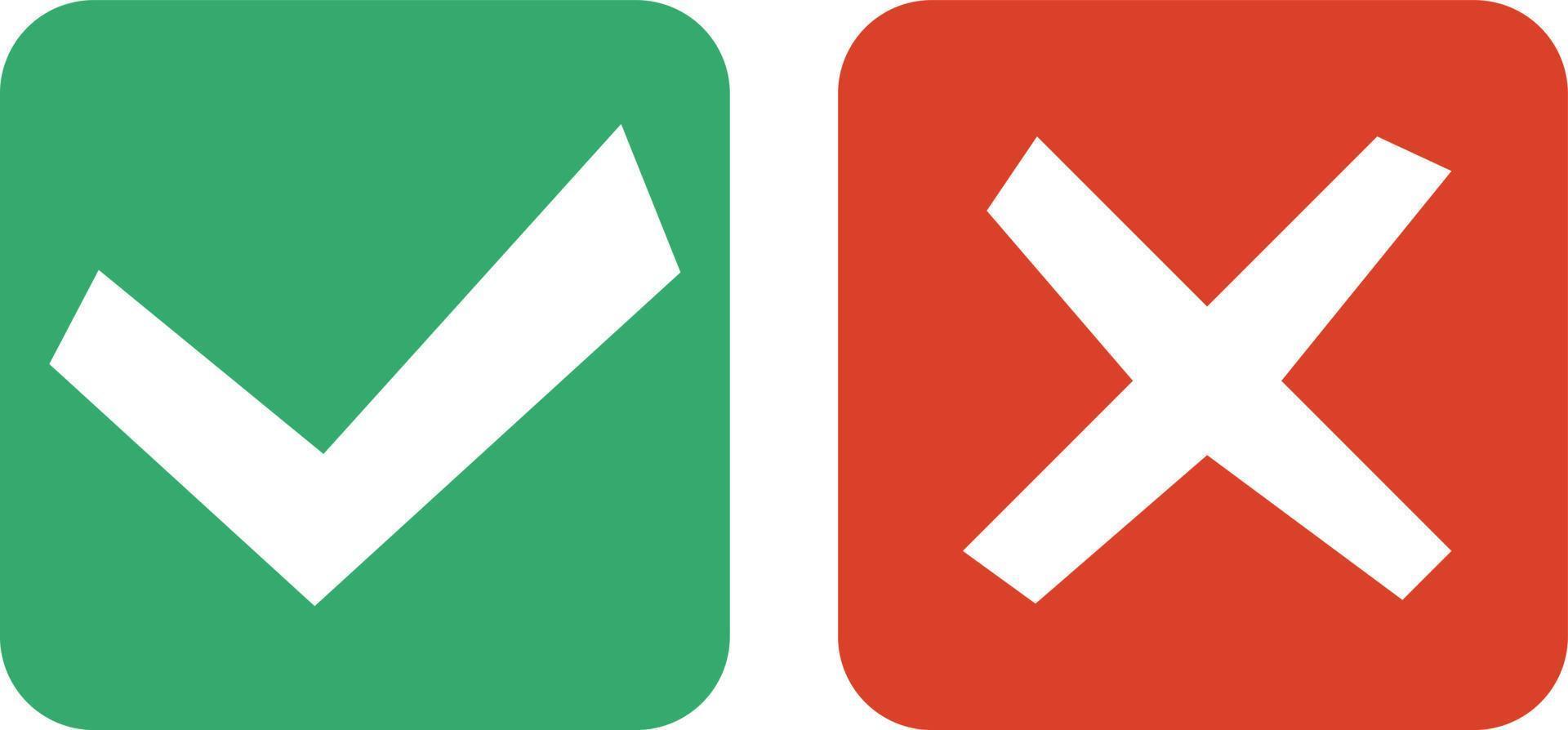 Green check mark icon and red cross mark icon set. vector