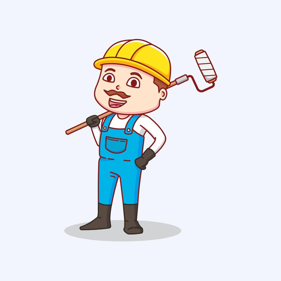 Construction worker carrying paint tools vector