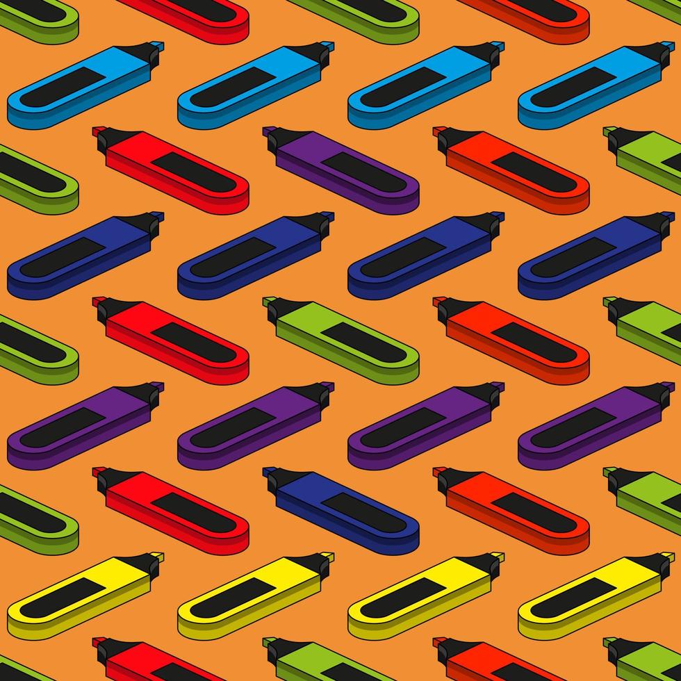 Multi-colored isometric markers highlighters seamless pattern. For school and business. Pattern for students day vector