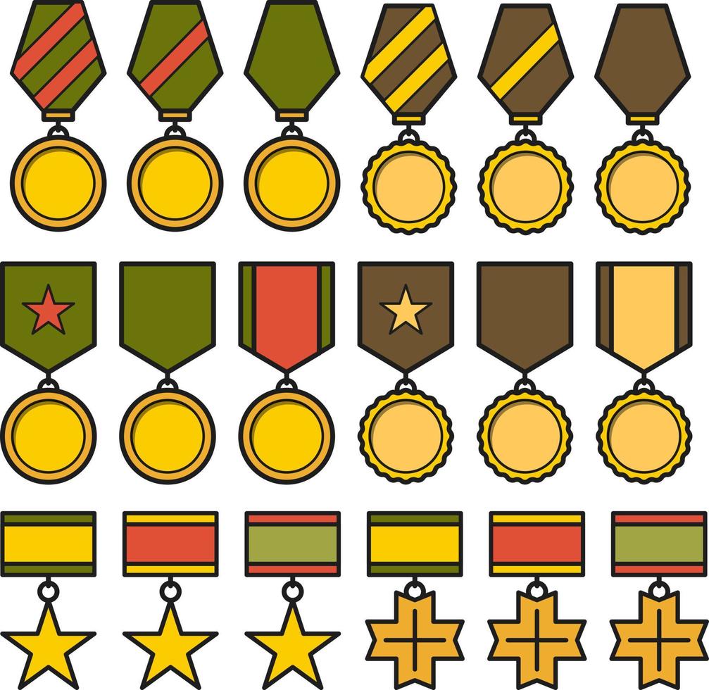 Military medals with laurel. Medals set vector