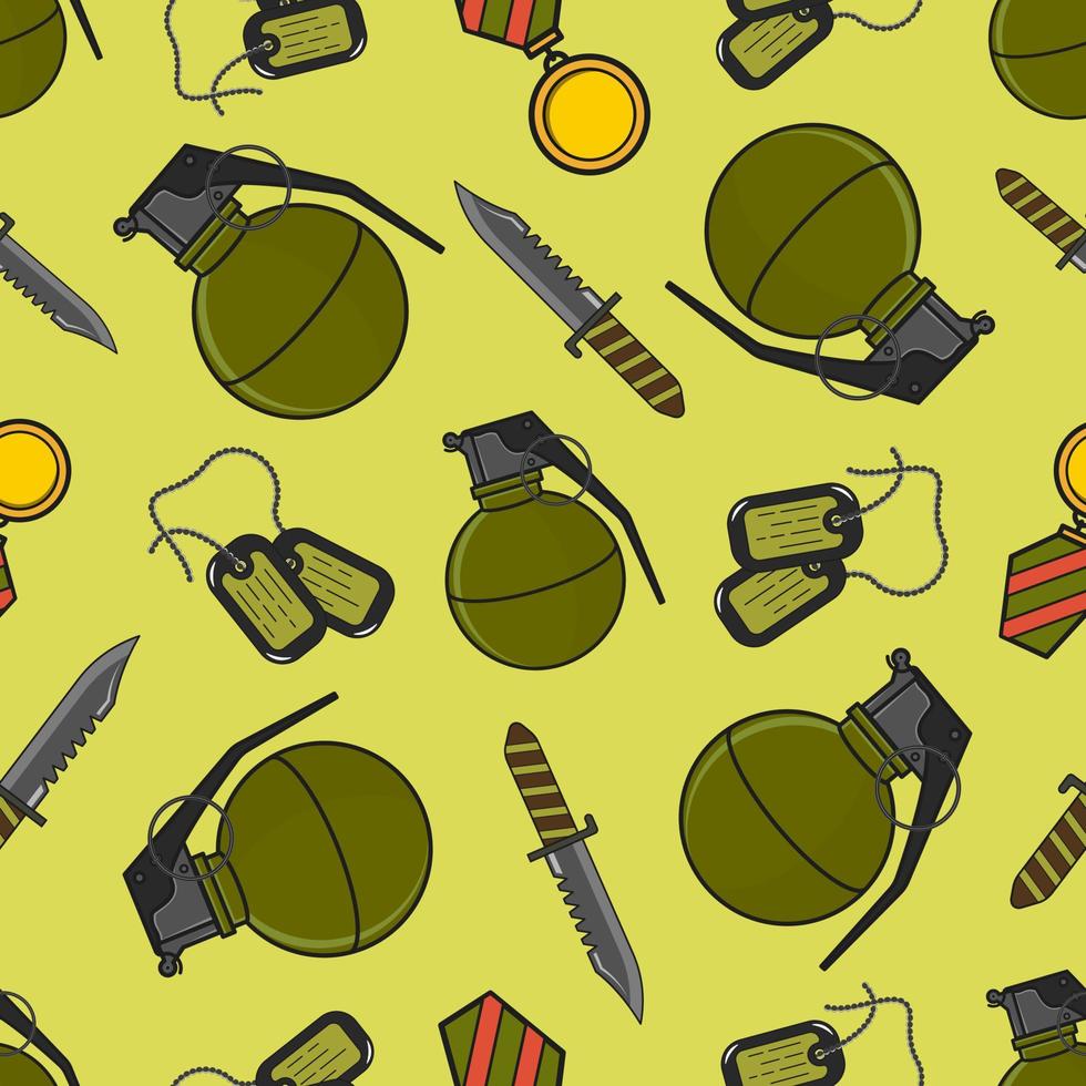 Patrón sin costuras militar con token, medalla y cuchillo ilustración vectorial fondo día de los veteranos vector