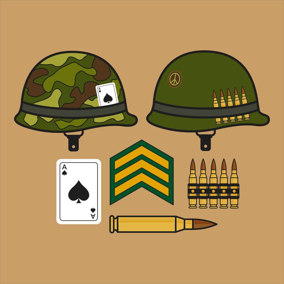 Helmets with talisman and bullets, bullets set, veteran day vector