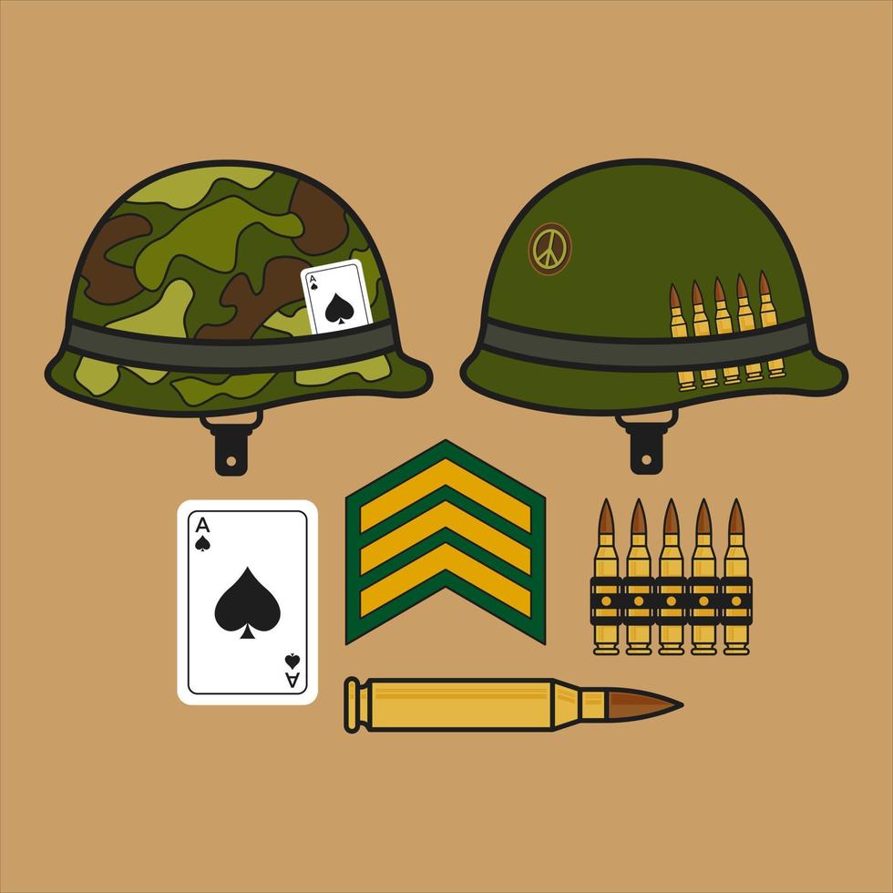 cascos con talismán y balas, juego de balas, día de los veteranos vector