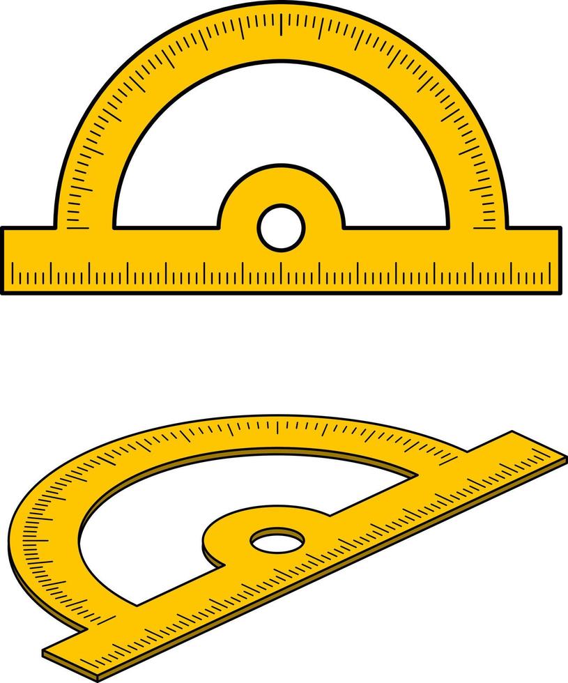 Yellow school flat and isometric protractors, vector illustration