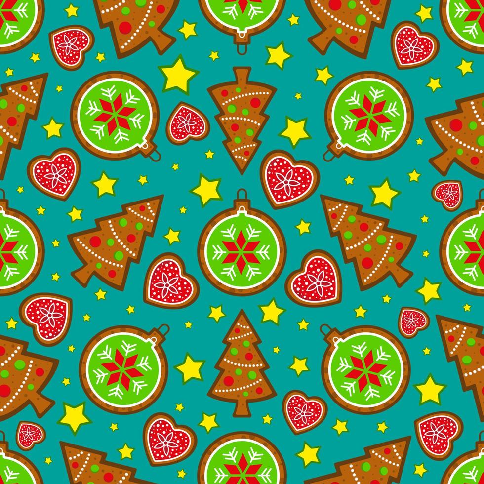 Christmas gingerbread seamless pattern, vector background