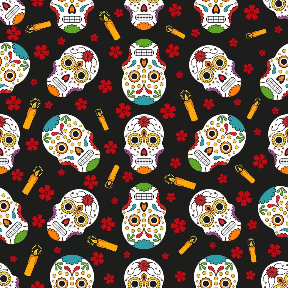 Seamless pattern for the Day of Dead in Mexico, Vector Dia de los Muertos Mexican national holiday
