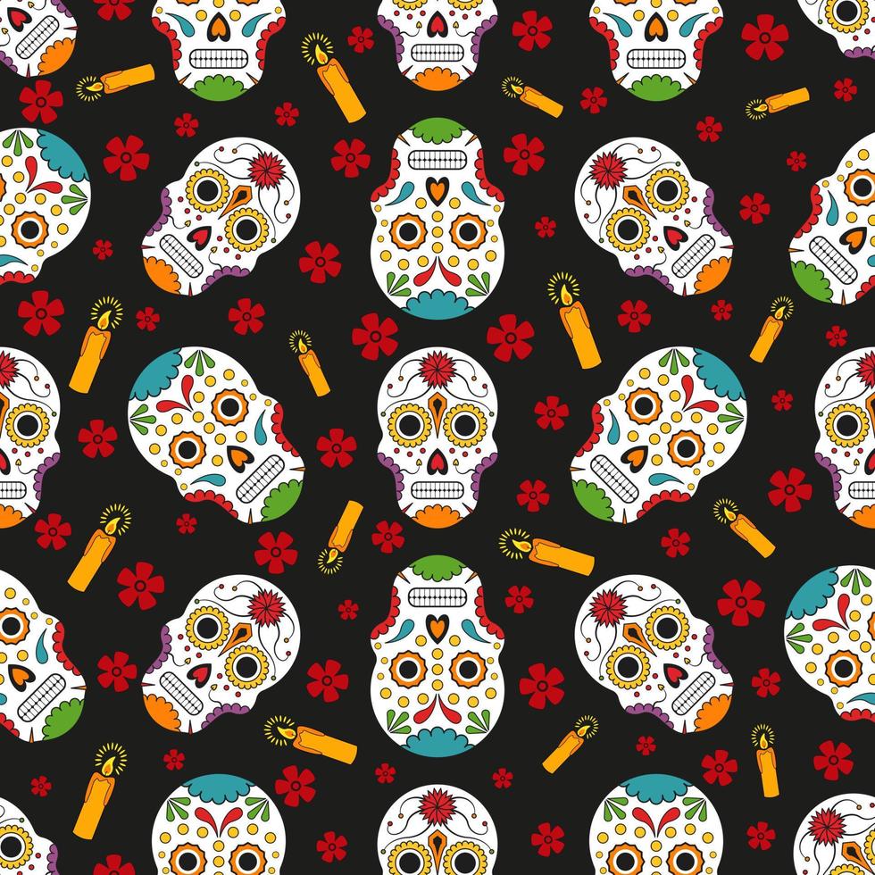 patrón sin costuras para el día de muertos en méxico, vector dia de los muertos fiesta nacional mexicana