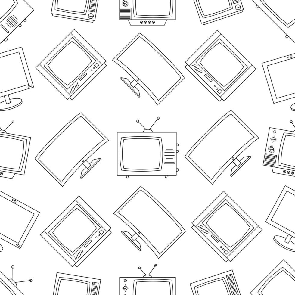 patrón sin fisuras de televisores antiguos y modernos. iconos de tv sobre fondo blanco vector