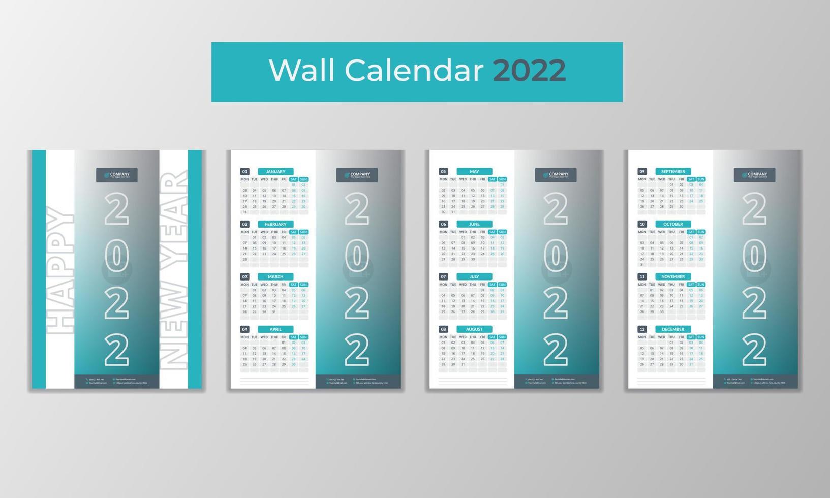 Corporate business agency red wall calendar 2022 design template vector