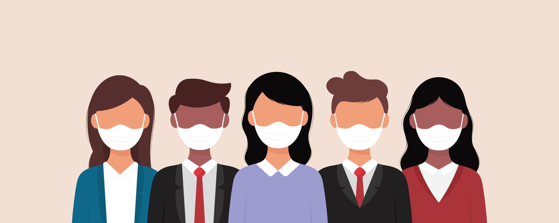 Group of people wearing medical mask to prevent from corona virus.vector illustration in a flat style vector