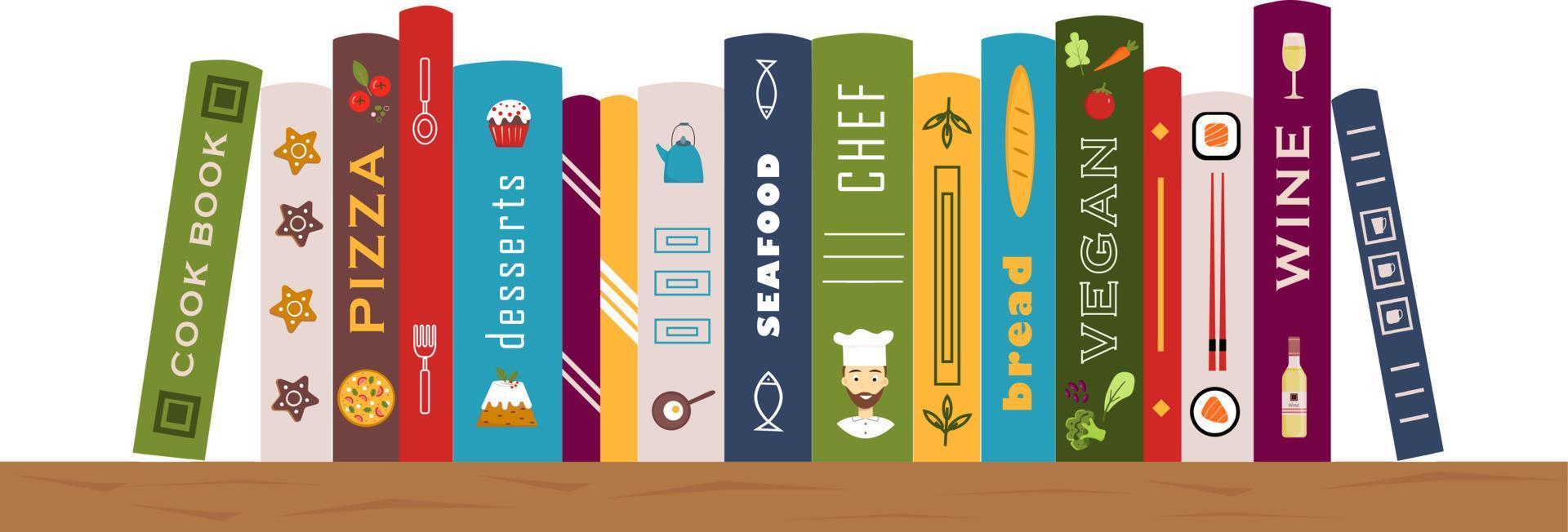 libros de cocina en el estante vector