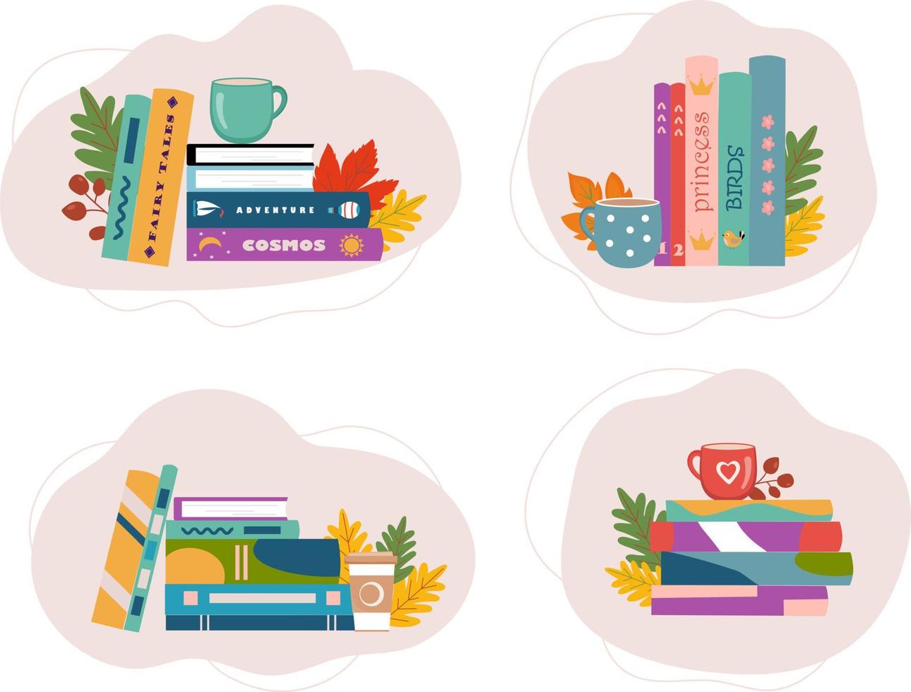 autumn books set vector