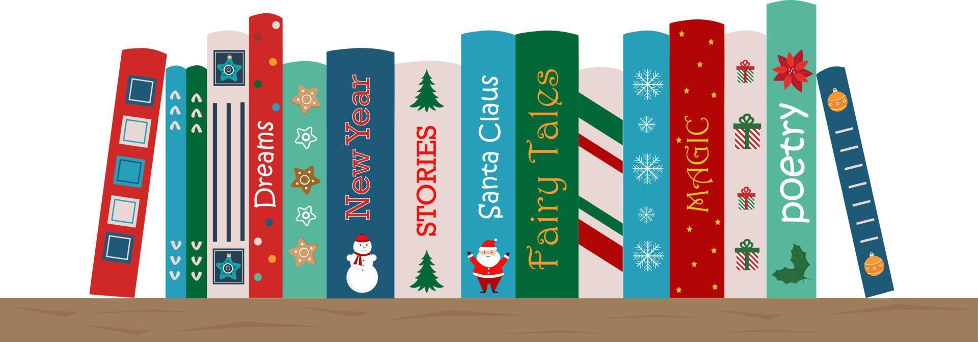 Christmas books shelf vector