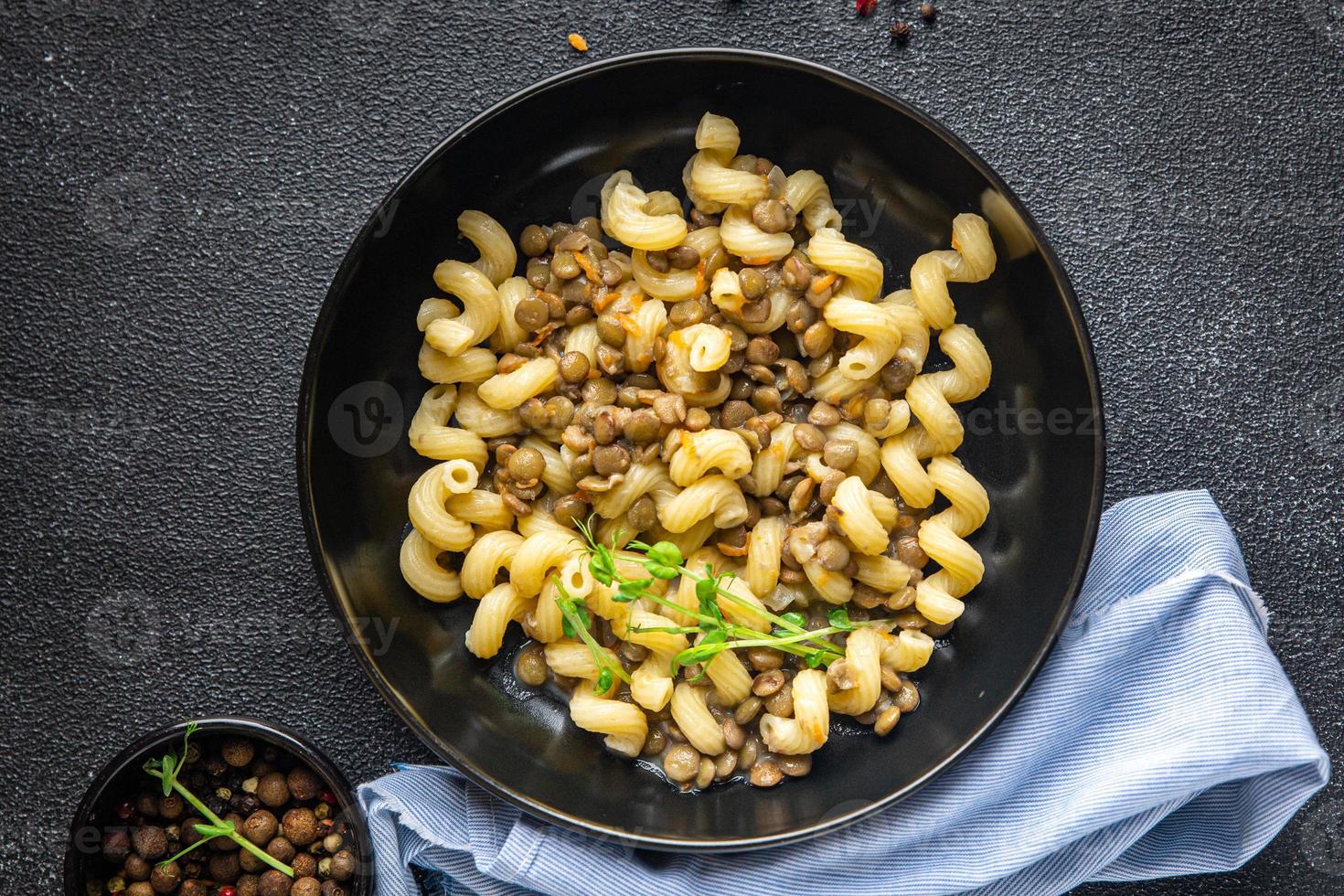 lentil pasta cavatappi bean legumes vegetarian food photo