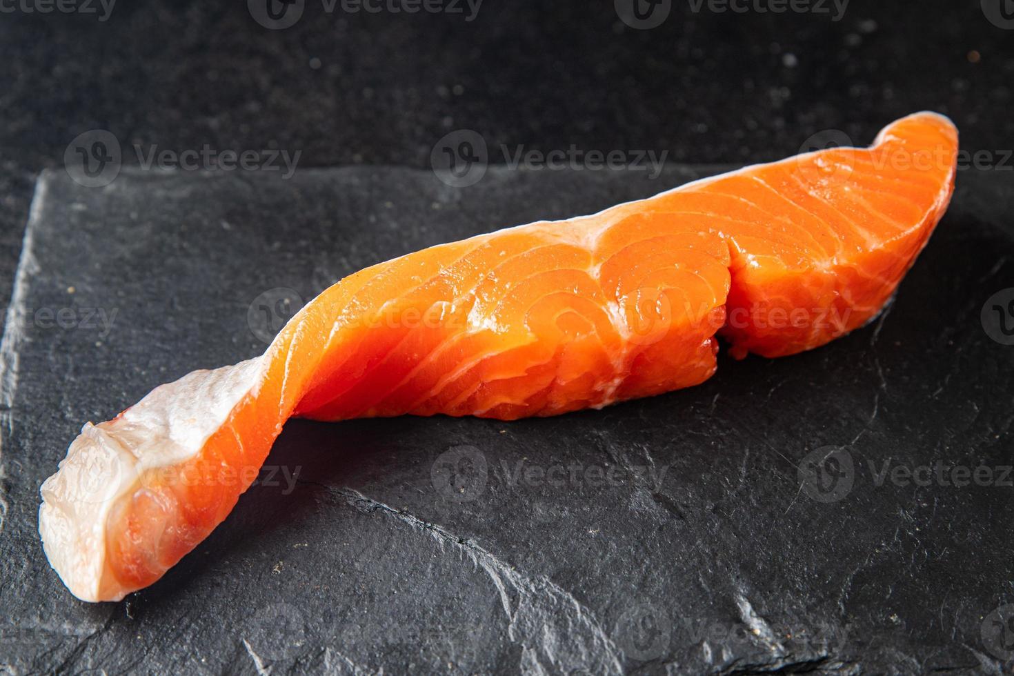 salmon slice piece fish raw food red slice seafood photo