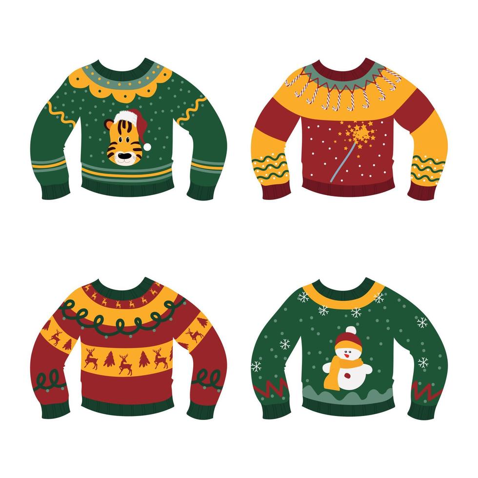 Hand drawn ugly sweater set vector