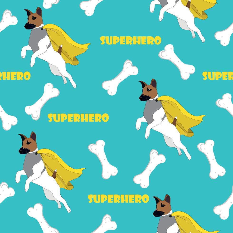 Seamless pattern of flying super dog on the blue background. vector