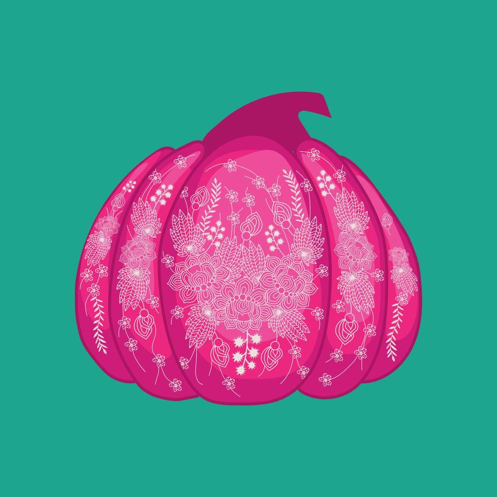 Bright pink pumpkin with ornament. vector