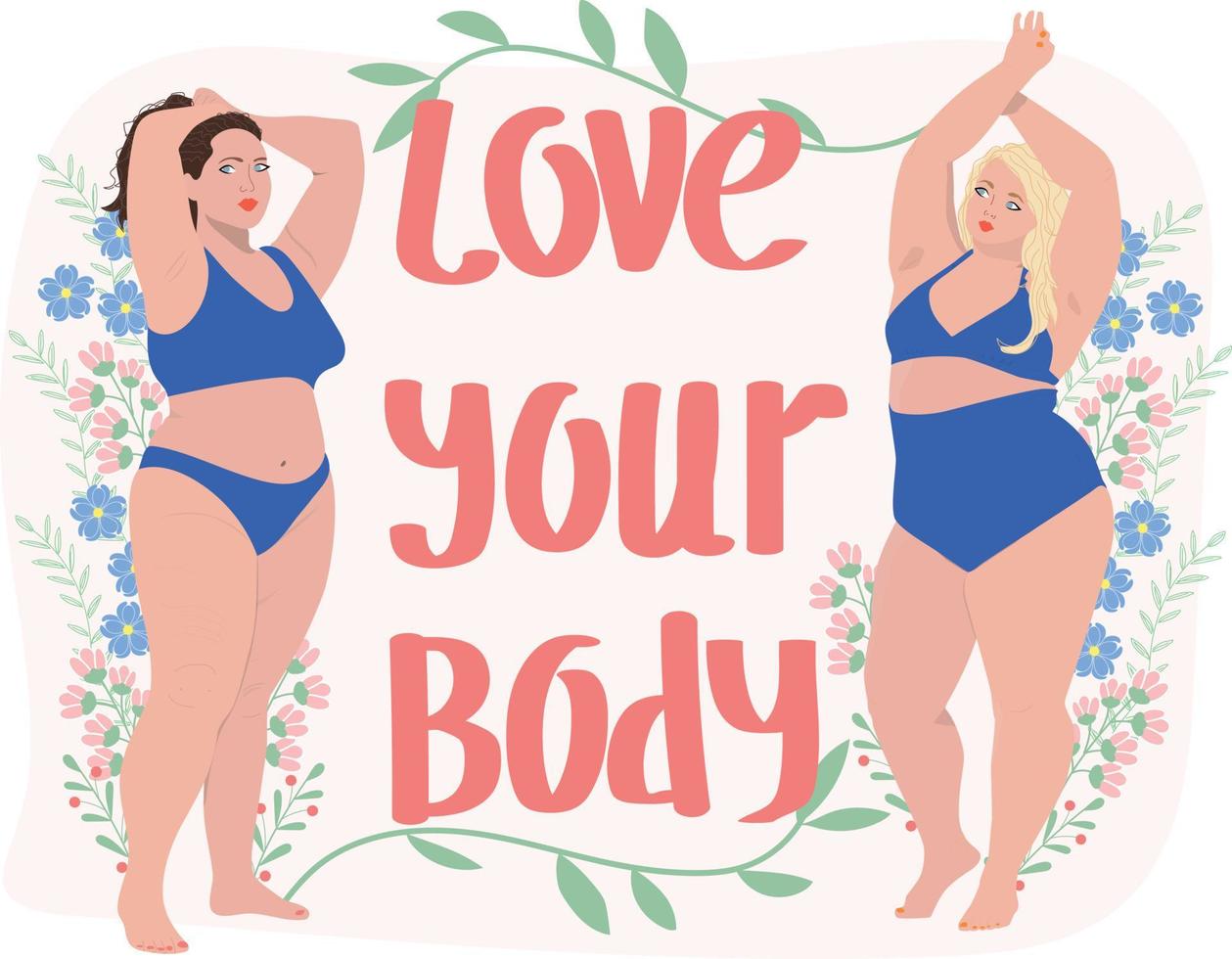 Love your body poster. Oversize women vector