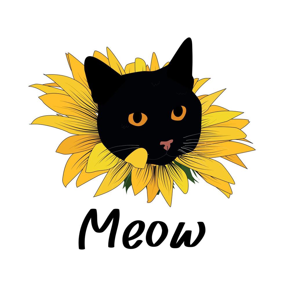 Draw cat sunflower. vector