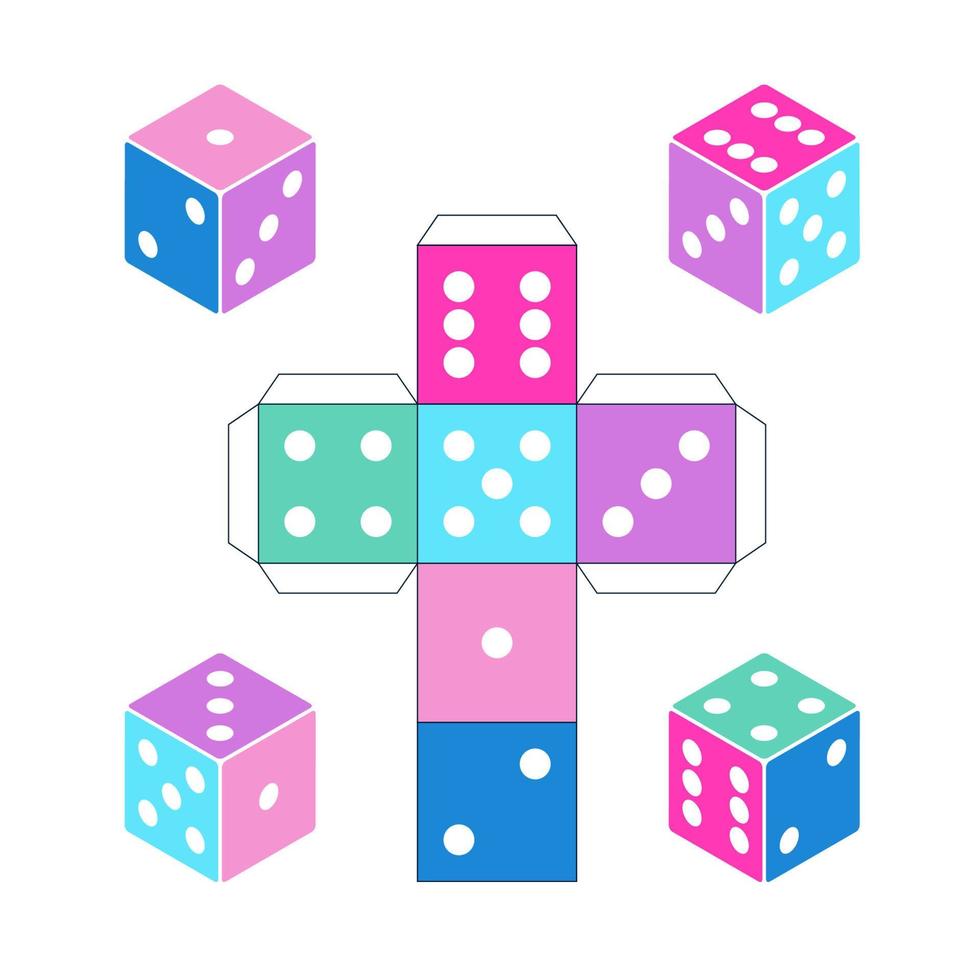 Paper Dice Template isolated on white background, Printable scheme for Paper Dice Template isolated on white background, Printable scheme for
