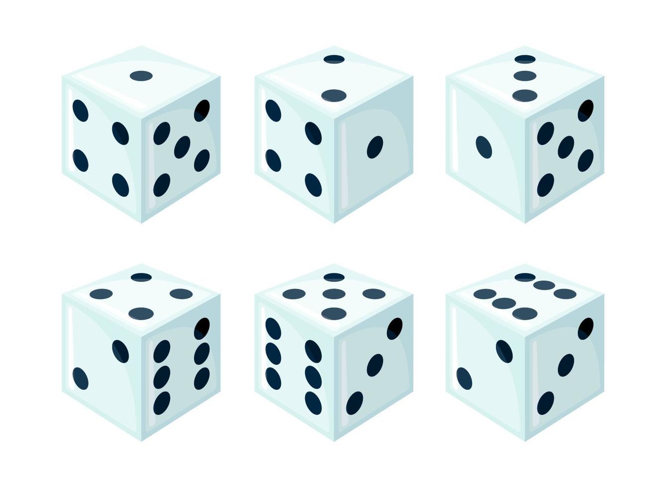 conjunto de dados blancos con puntos negros de diferentes lados vista aislado en blanco. diseño para juegos de mesa o de mesa, juegos de azar y casinos. ilustración vectorial. vector