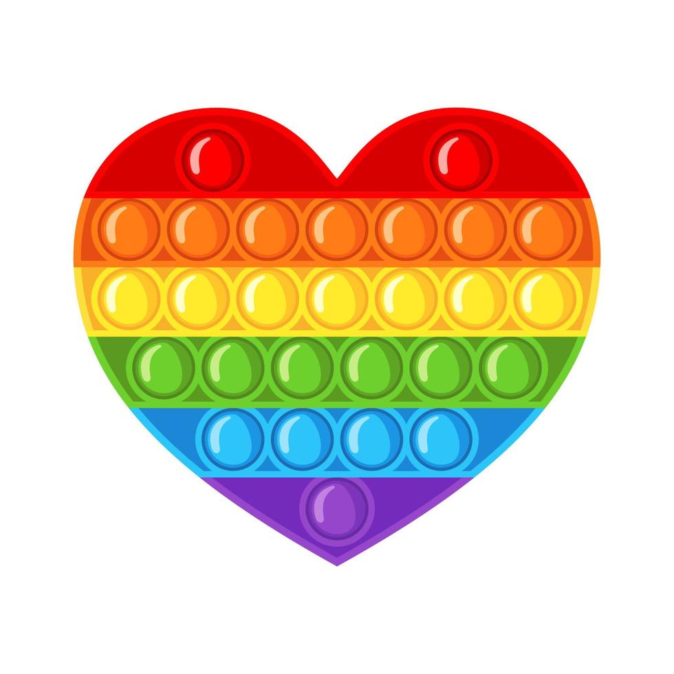 Trendy antistress sensory toy Pop it fidget in flat style isolated on white background. Heart shape hand toy for kids with push bubbles. Vector illustration.