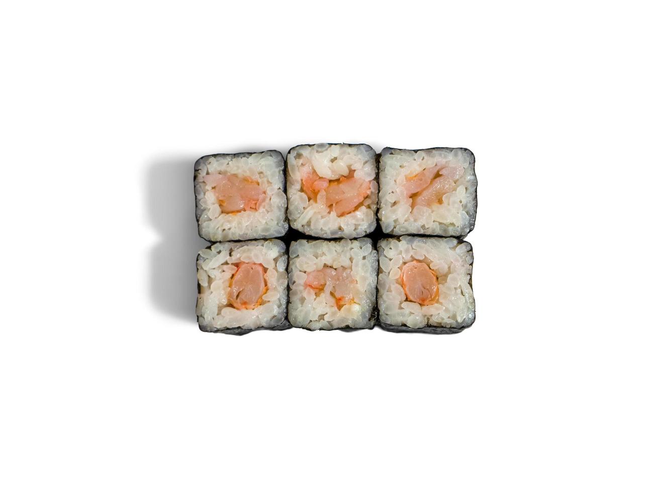 Hosomaki roll with shrimp isolated on white background. Japanese sushi roll with shrimp photo