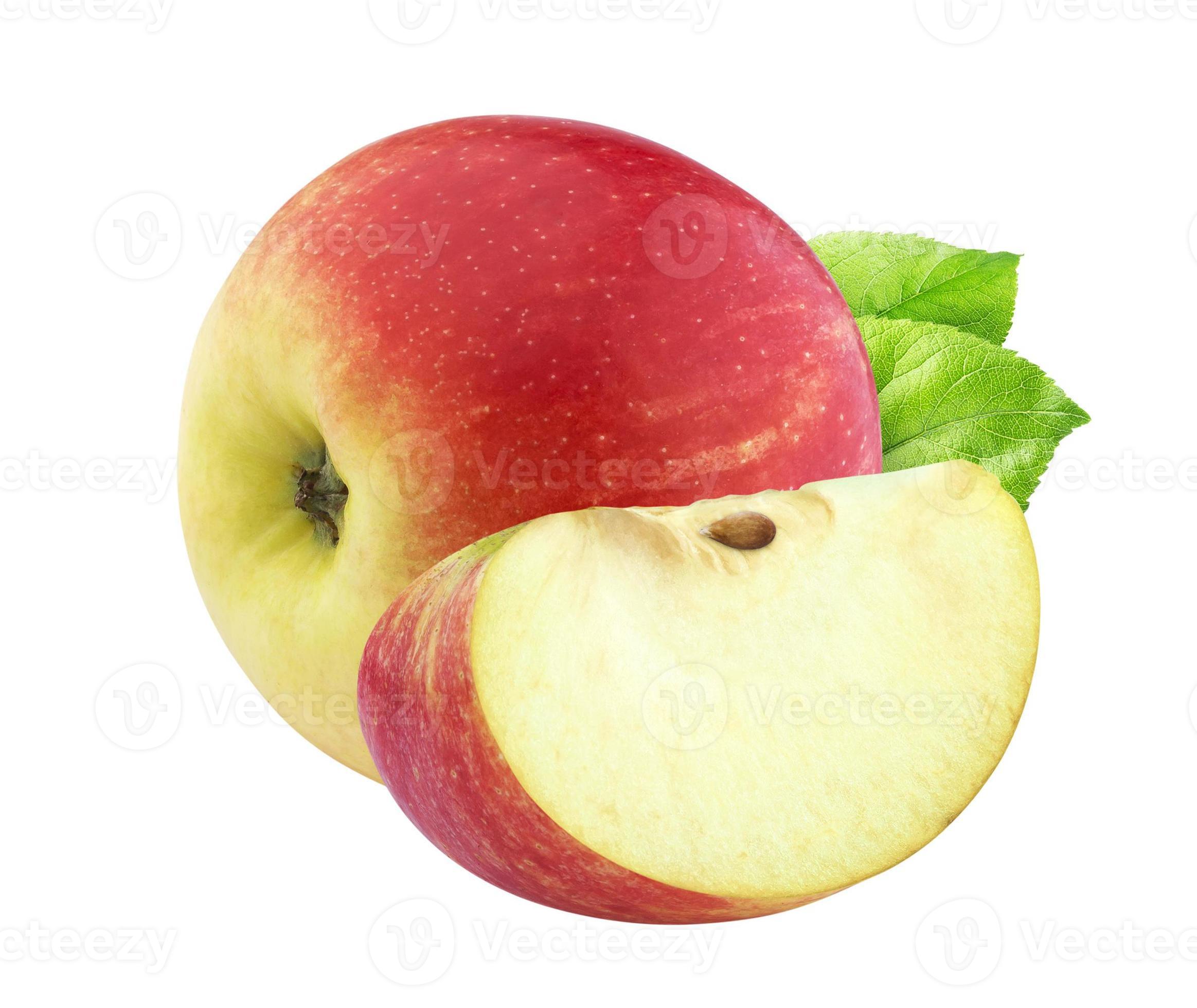 Isolated apples. Whole red, pink apple fruit with slice isolated on white  with clipping path Stock Photo