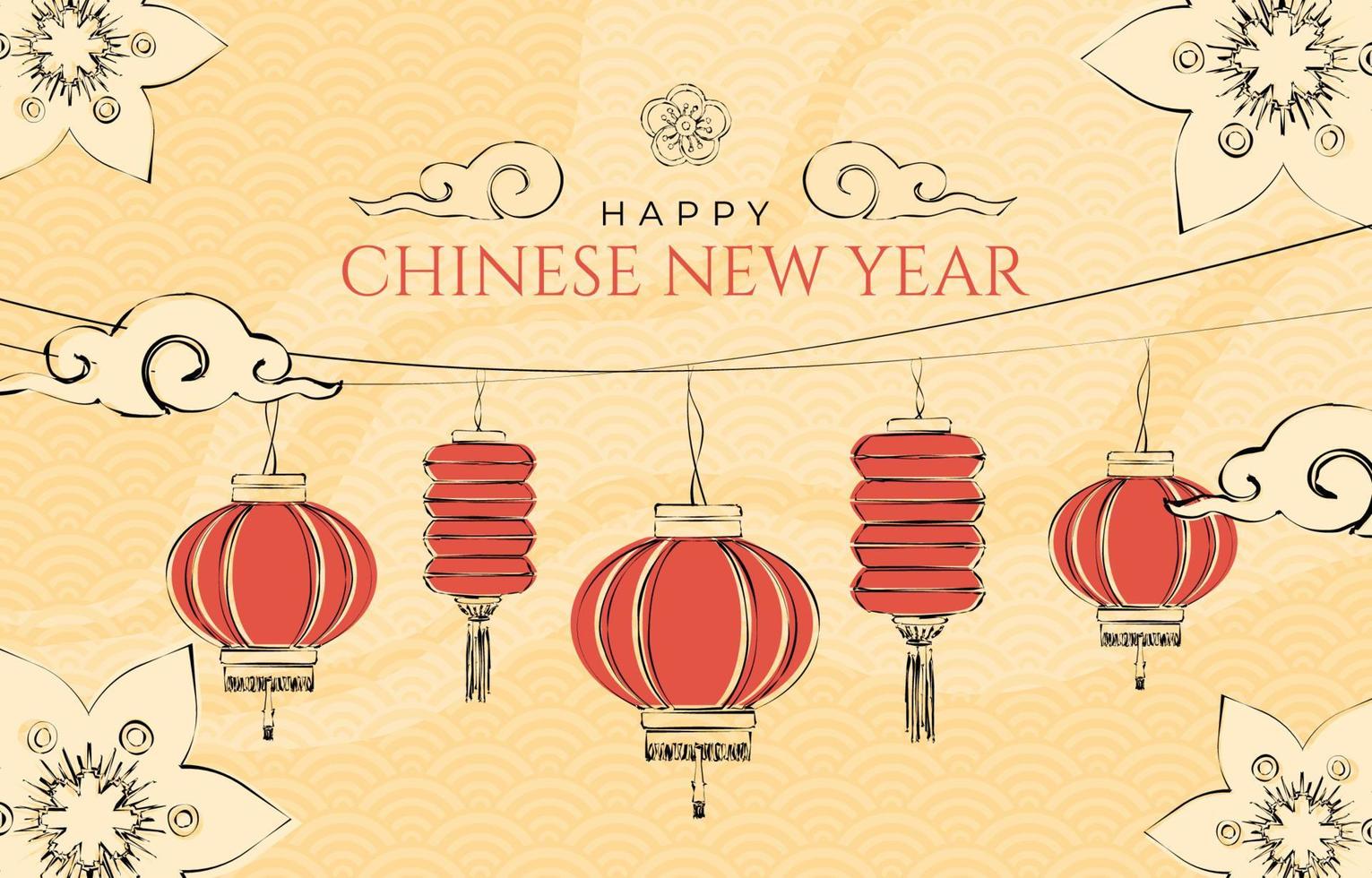 Hand Drawn Lantern Chinese New Year Background vector