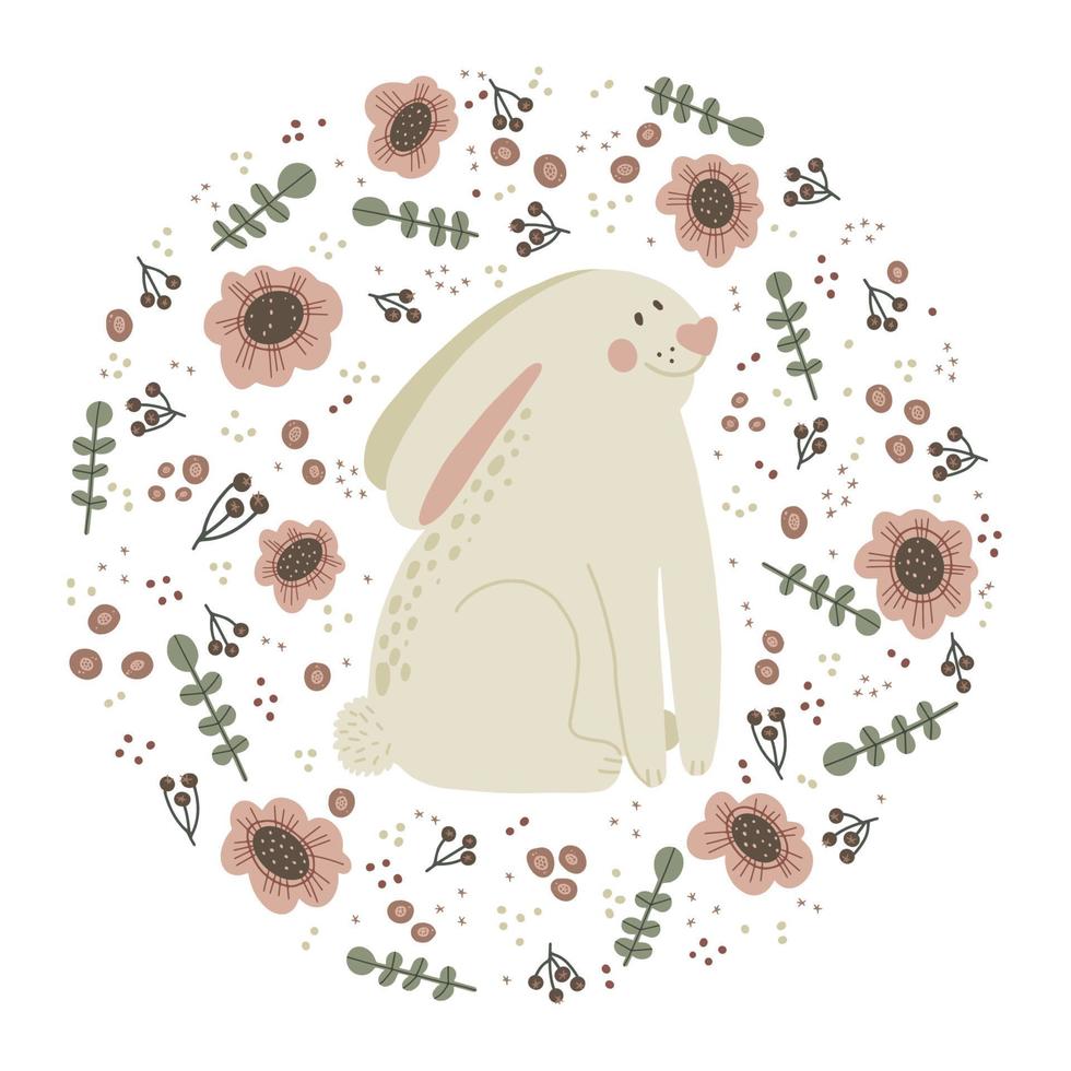 Cute white rabbit hand drawn vector illustration.