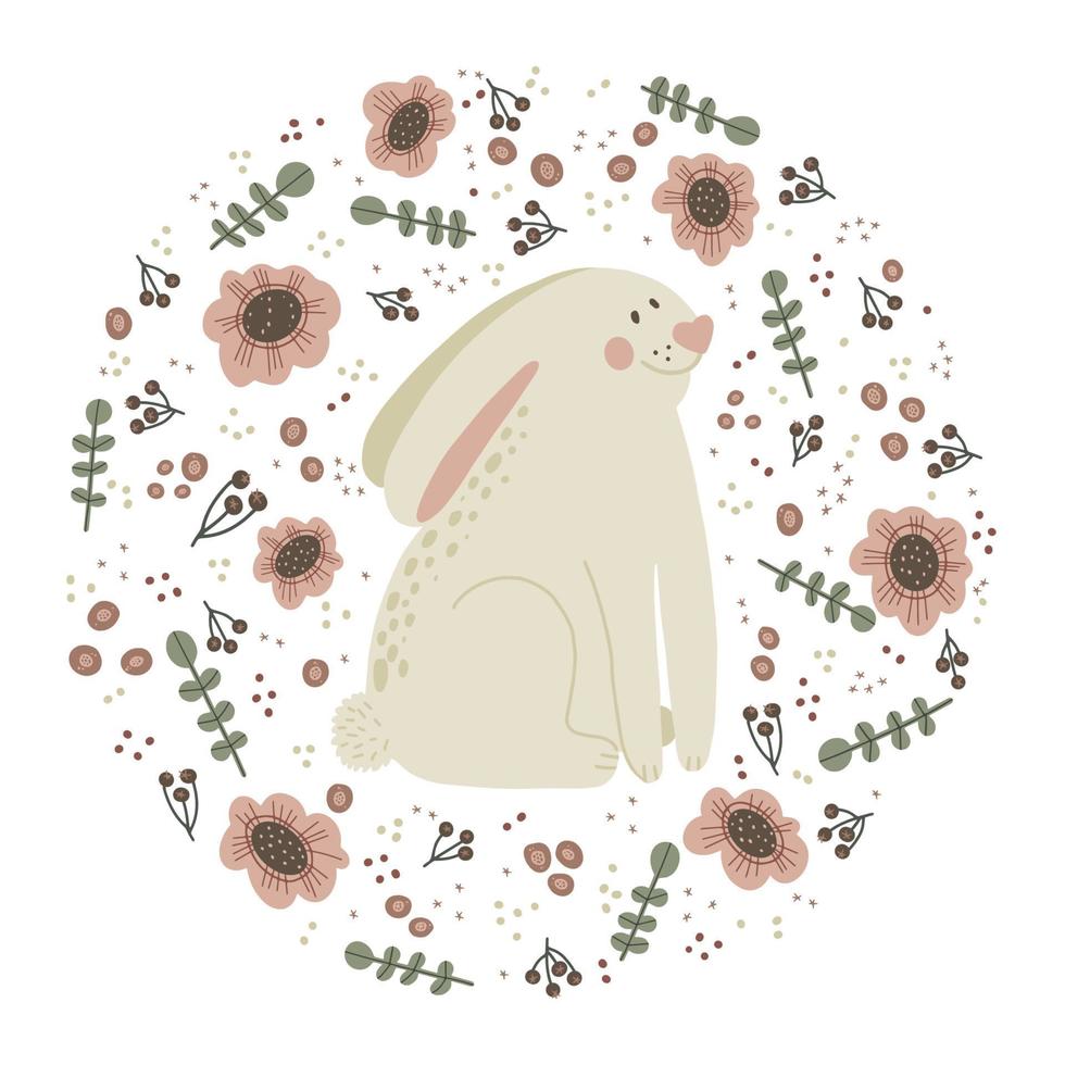 Ilustración de vector dibujado a mano lindo conejo blanco.