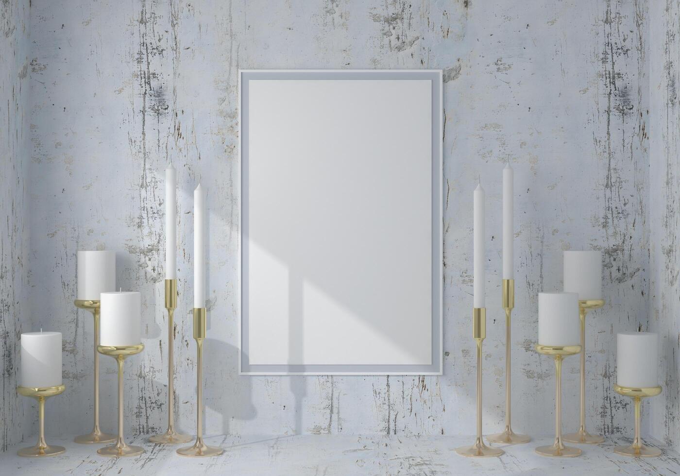 The office consists of candlesticks, candles and picture frames on the