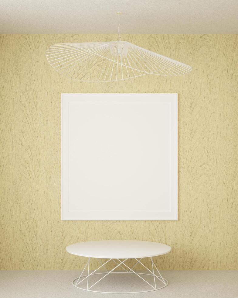 3D living room and furniture with blank photo frame
