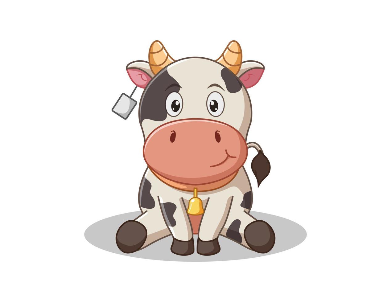 Ilustración vectorial de dibujos animados de vaca lindo sentado aislado sobre fondo blanco. vector