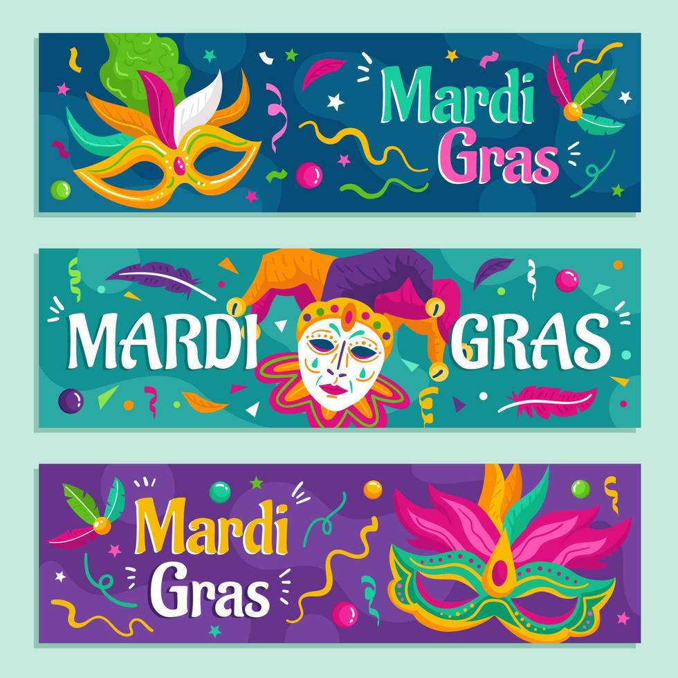 Celebration of Mardi Gras Carnival Banner Set vector
