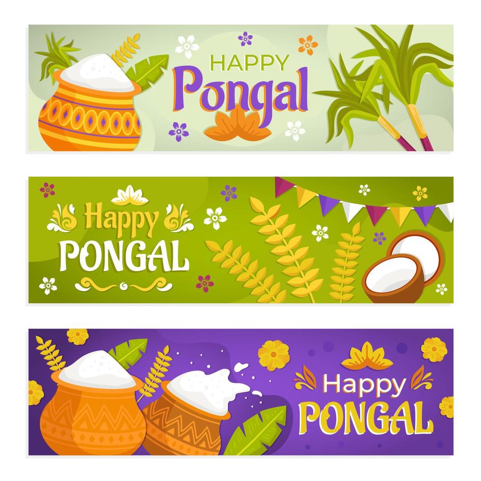 Greeting of Happy Pongal Banner Set vector