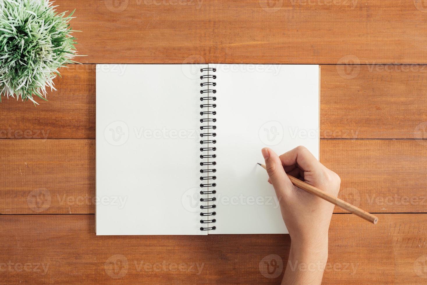 Minimal work space - Creative flat lay photo of workspace desk. Office desk wooden table background with open mock up notebooks and pens and plant. Top view with copy space, flat lay photography.