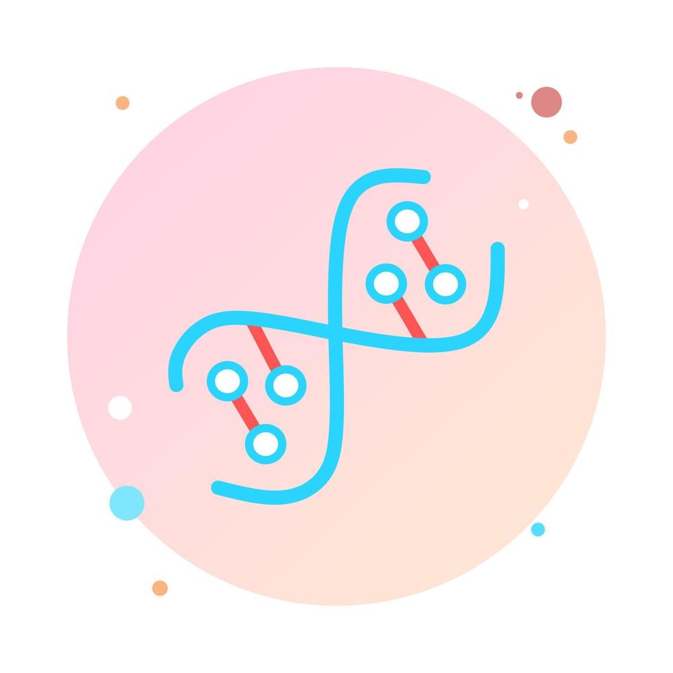 DNA spirals in circle icon. Deoxyribonucleic, nucleic acid helix in round circle icon. Spiraling strands. Chromosome. Molecular biology. Genetic code. Genome. Genetics. Isolated vector illustration.