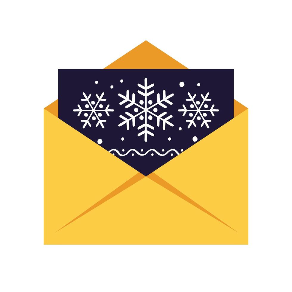 tarjeta de felicitación de navidad. sobre correo electrónico postal carta con copo de nieve. ilustración vectorial. plano vector