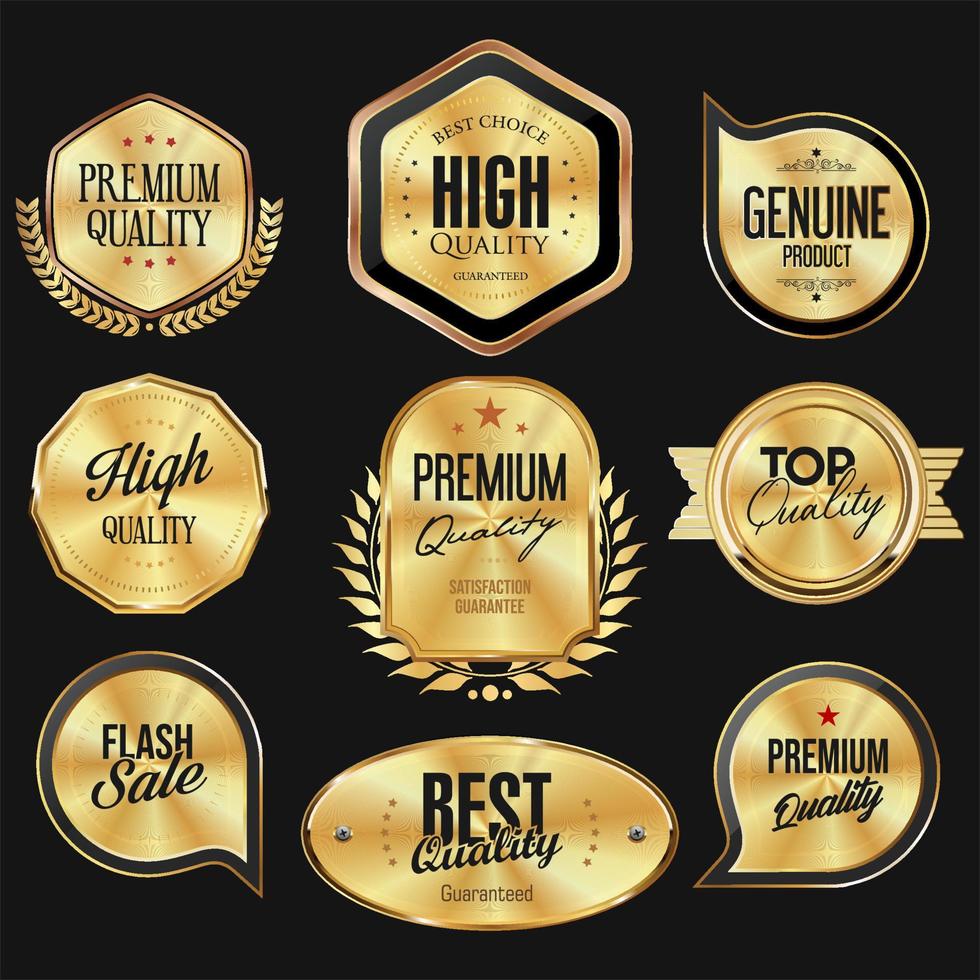Collection of gold silver and bronze metallic badge and labels vector