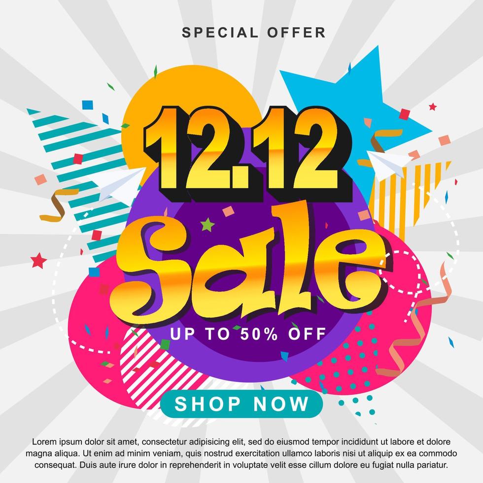 Special day 12.12 Shopping day sale poster or flyer design. 12.12 last month of the year online sale.  EPS 10 Vector