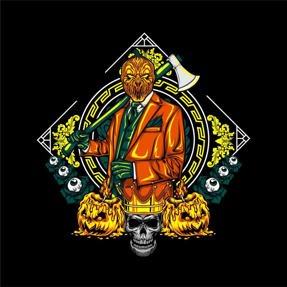 scary pumpkin head vector