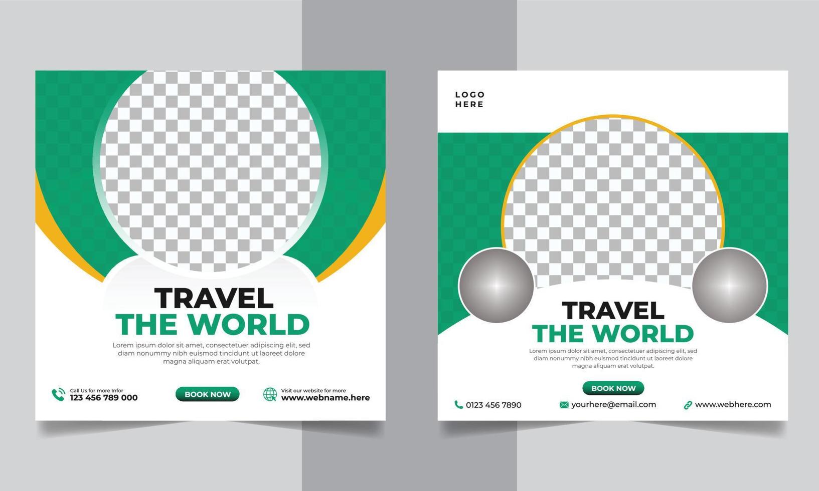 Travel agency social media post , Editable travelling business web banner template vector