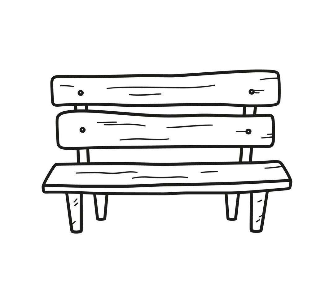 Old wooden bench in doodle style. Hand drawn vector illustration