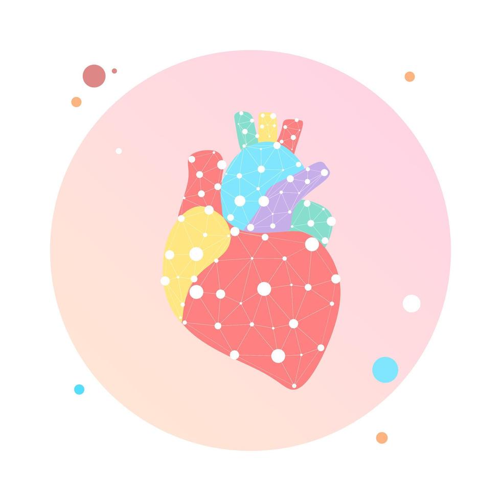 Healthy heart beats link model in circle icon. Triangle connected dots point online doctor. Pulse internal body modern innovative technology render vector illustration. Anatomical cardiology concept.