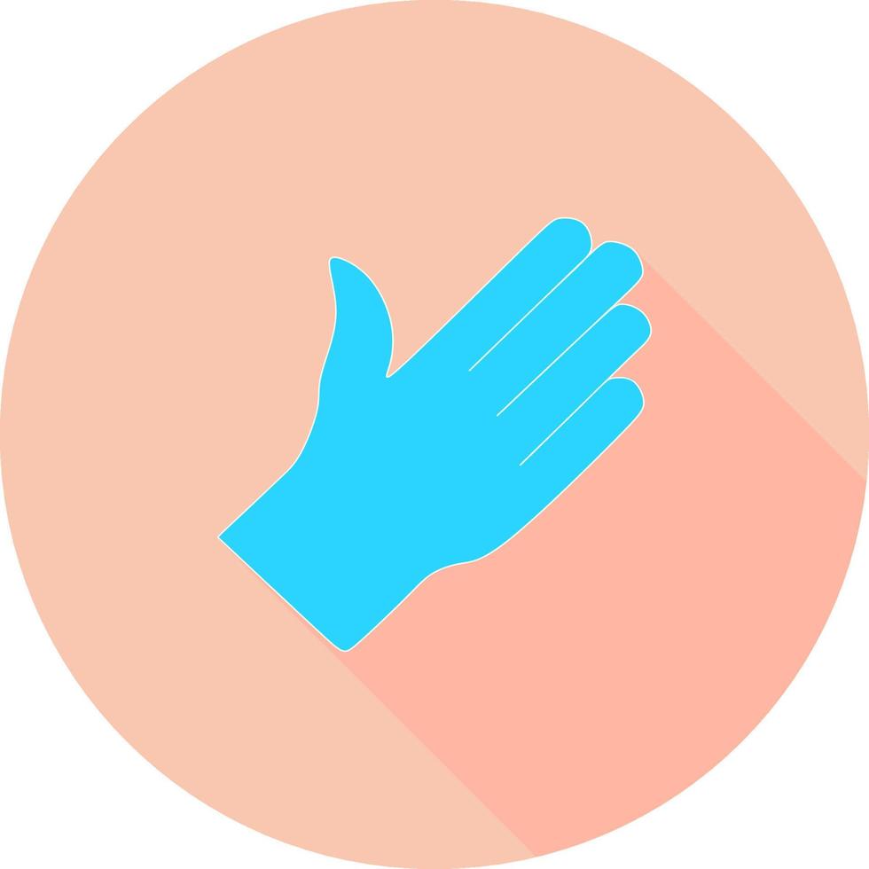 guantes médicos en icono de círculo con largas sombras. icono de guantes de goma protectores para infografía, sitio web o aplicación. señal de protección de manos de látex. símbolo de equipo de limpieza de tareas domésticas. vector