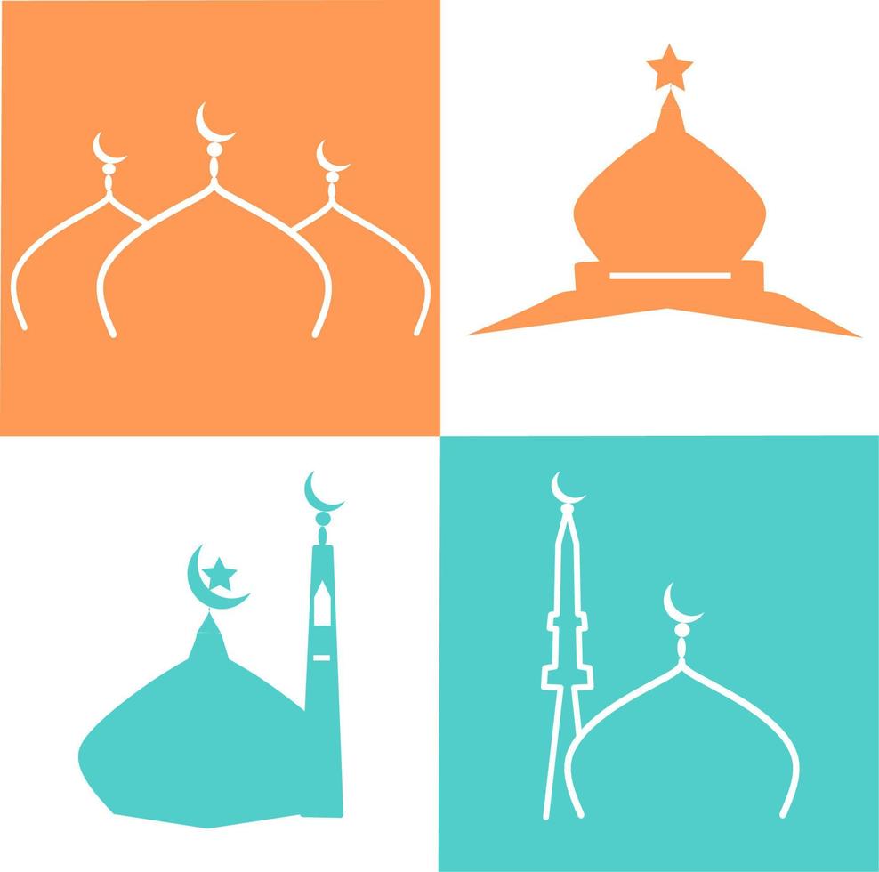 mosque vector icons. Simple illustration set of 4 mosque elements, editable icons, can be used in logo, UI and web design. Green and Orange Mosque and Background. Ramadan Kareem mosque Illustration
